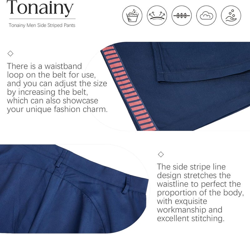Tonainy Men Side Striped Pants Adult Cosplay Costume Trousers Straight Leg Pant Athletic Movie Jogger - Image 3